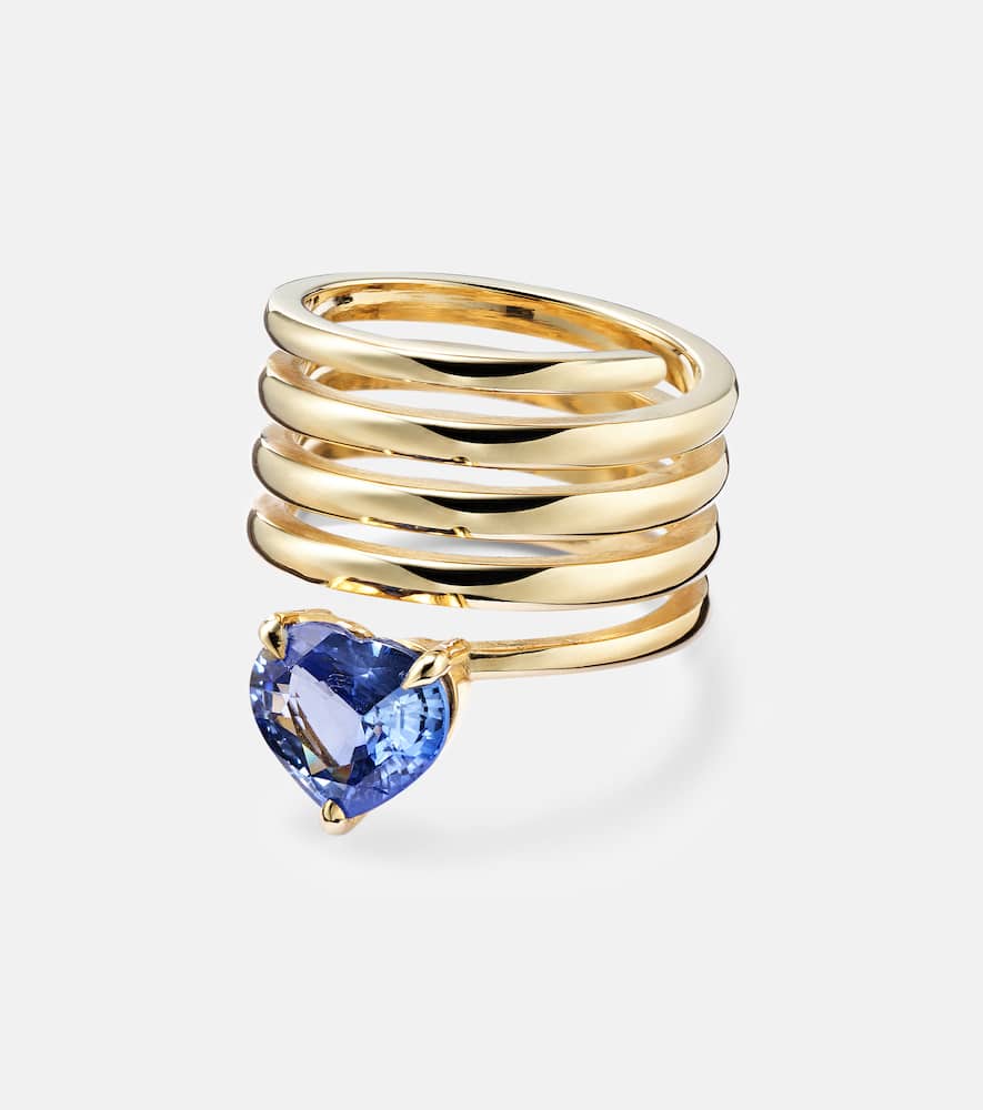 Heart Spiral 18kt gold ring with sapphire