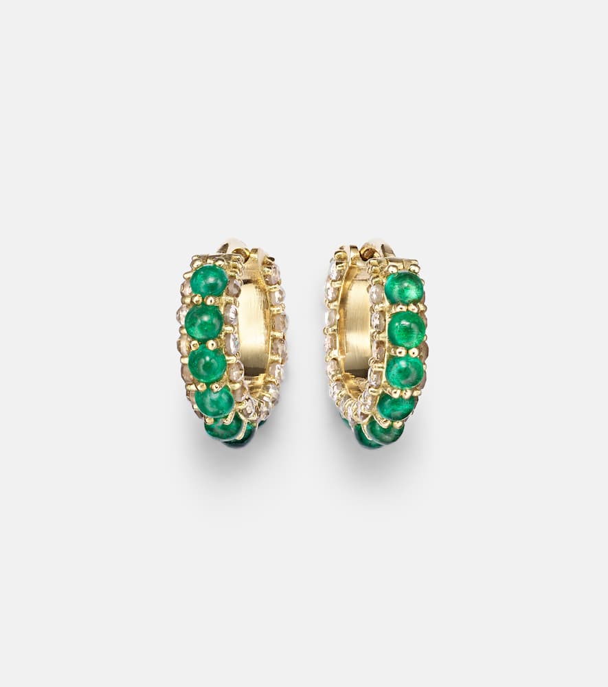 18kt gold hoop earrings with emeralds and diamonds