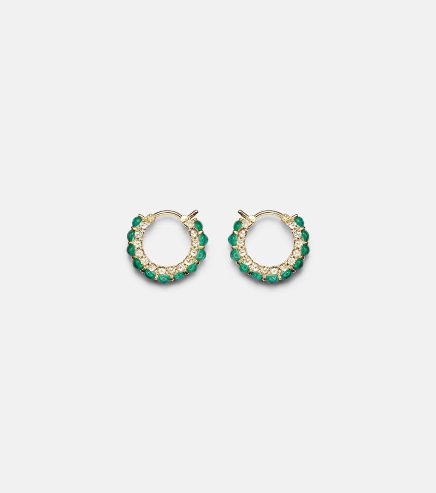 18kt gold hoop earrings with emeralds and diamonds