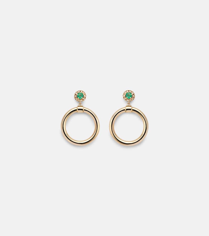 Endless 18kt gold hoop earrings with emeralds and diamonds
