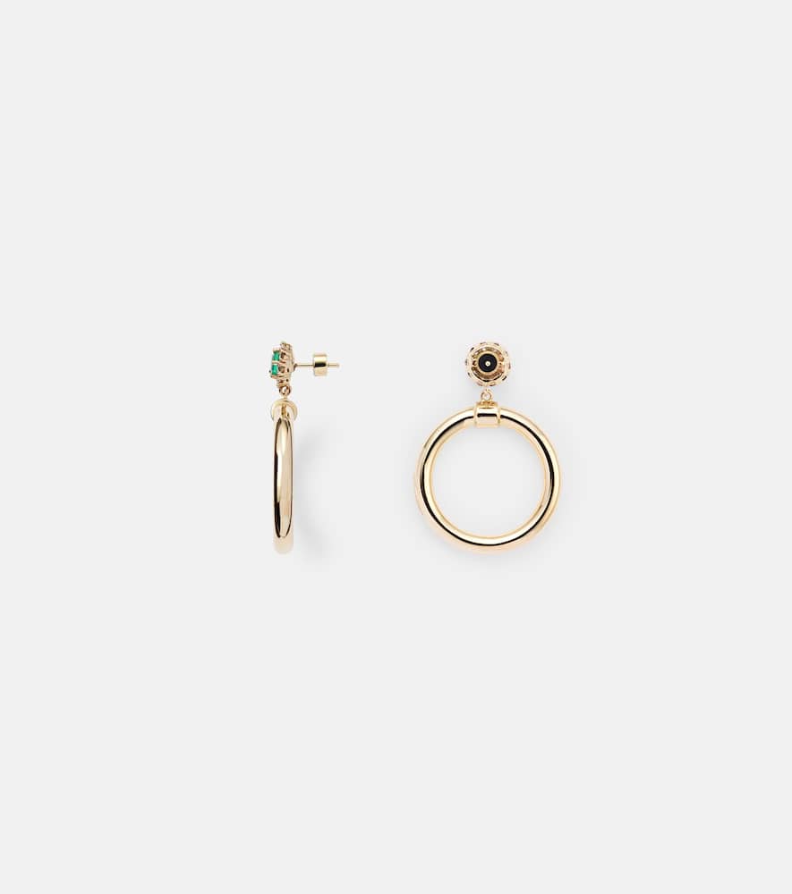 Endless 18kt gold hoop earrings with emeralds and diamonds