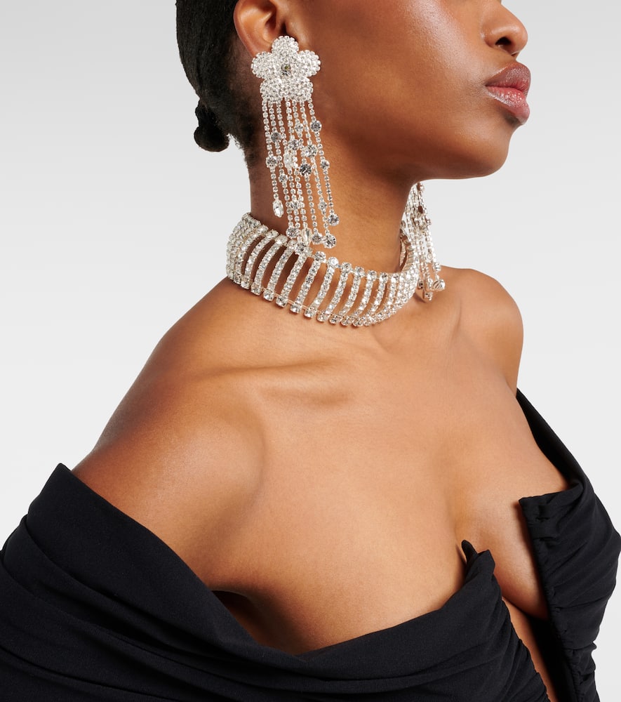 Floral crystal-embellished earrings