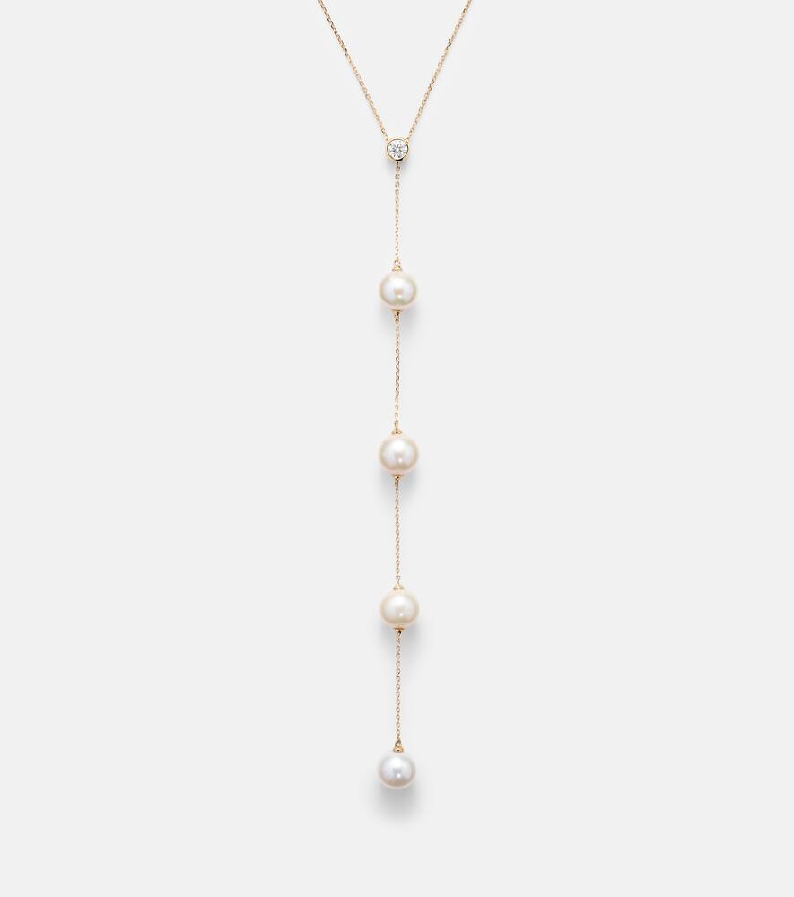 14kt gold necklace with diamonds and pearls