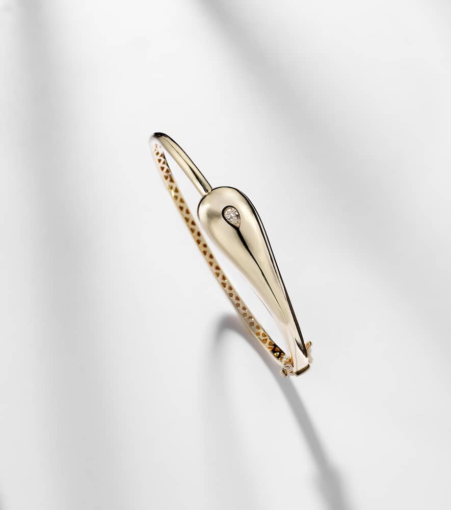 Water Droplet 14kt gold bangle with diamond