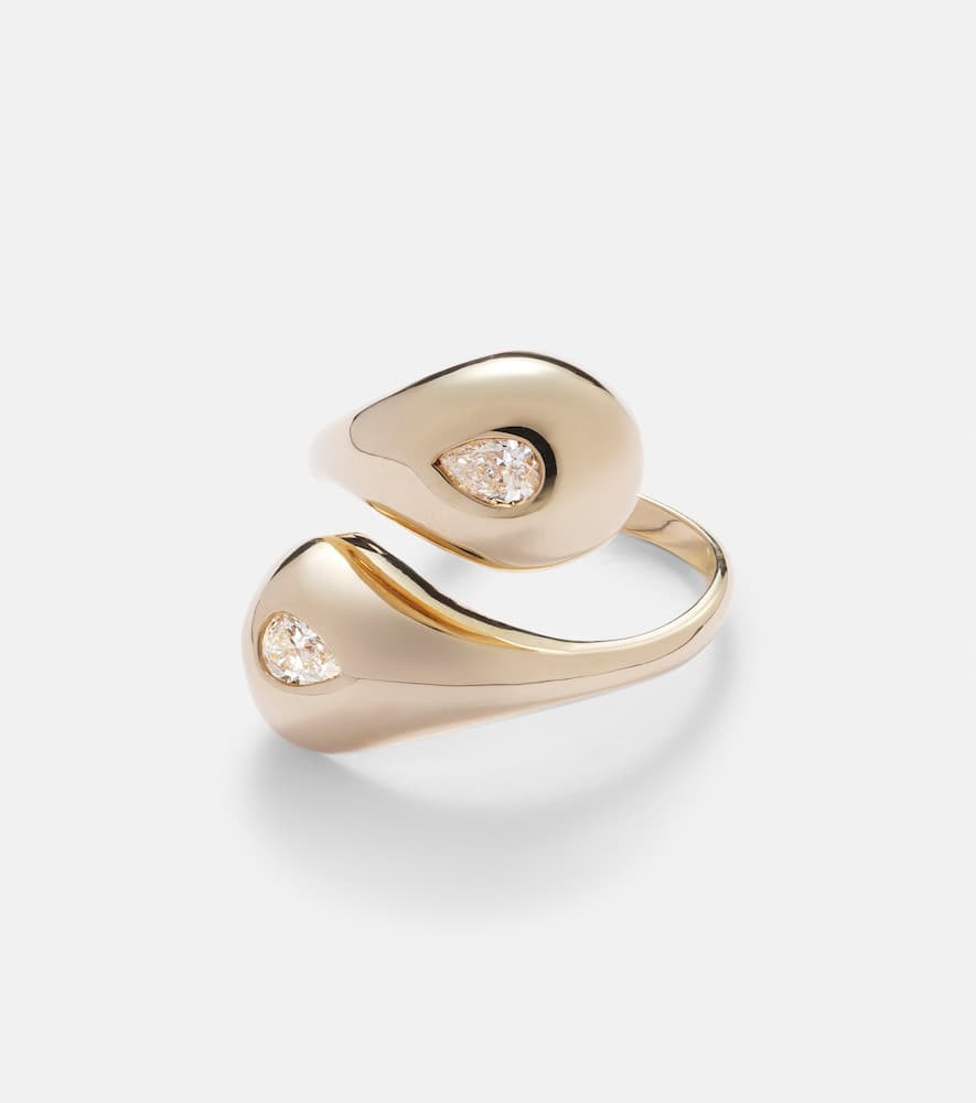Water Droplet 14kt gold ring with diamonds