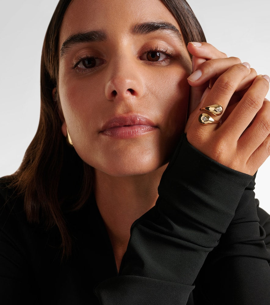 Water Droplet 14kt gold ring with diamonds
