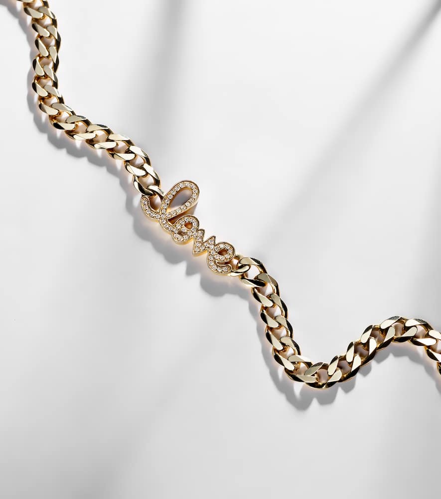 Love Script 14kt gold necklace with diamonds