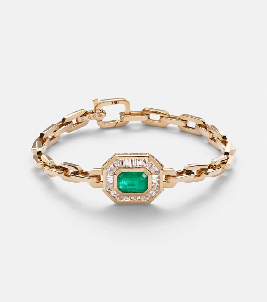 18kt gold bracelet with emerald and diamonds