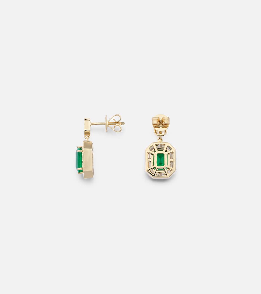 Halo 18kt gold drop earrings with emeralds and diamonds