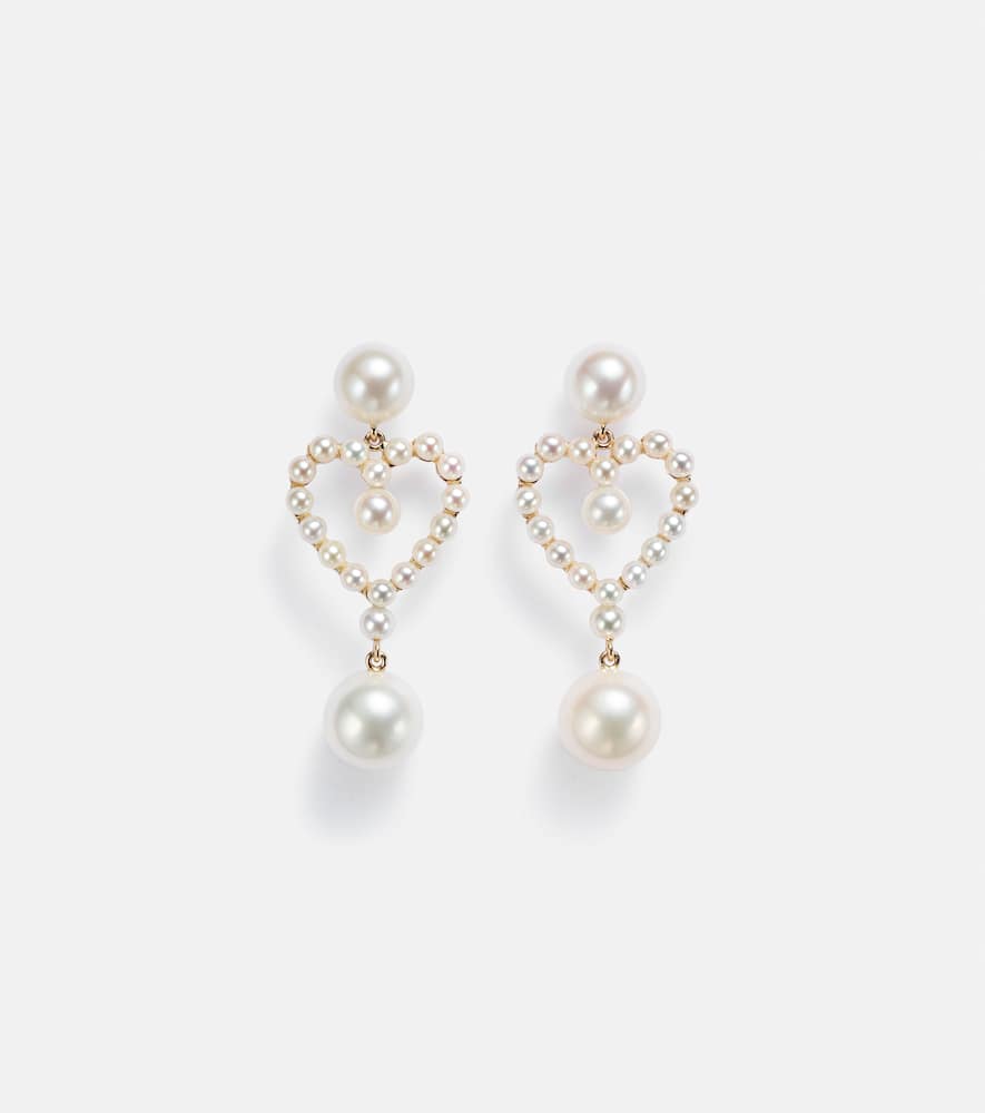 Pearl Heart 14kt gold pendant earrings with pearls