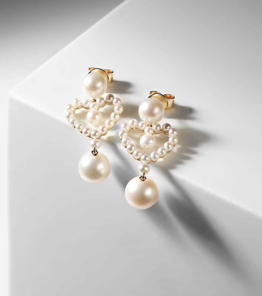 Pearl Heart 14kt gold pendant earrings with pearls