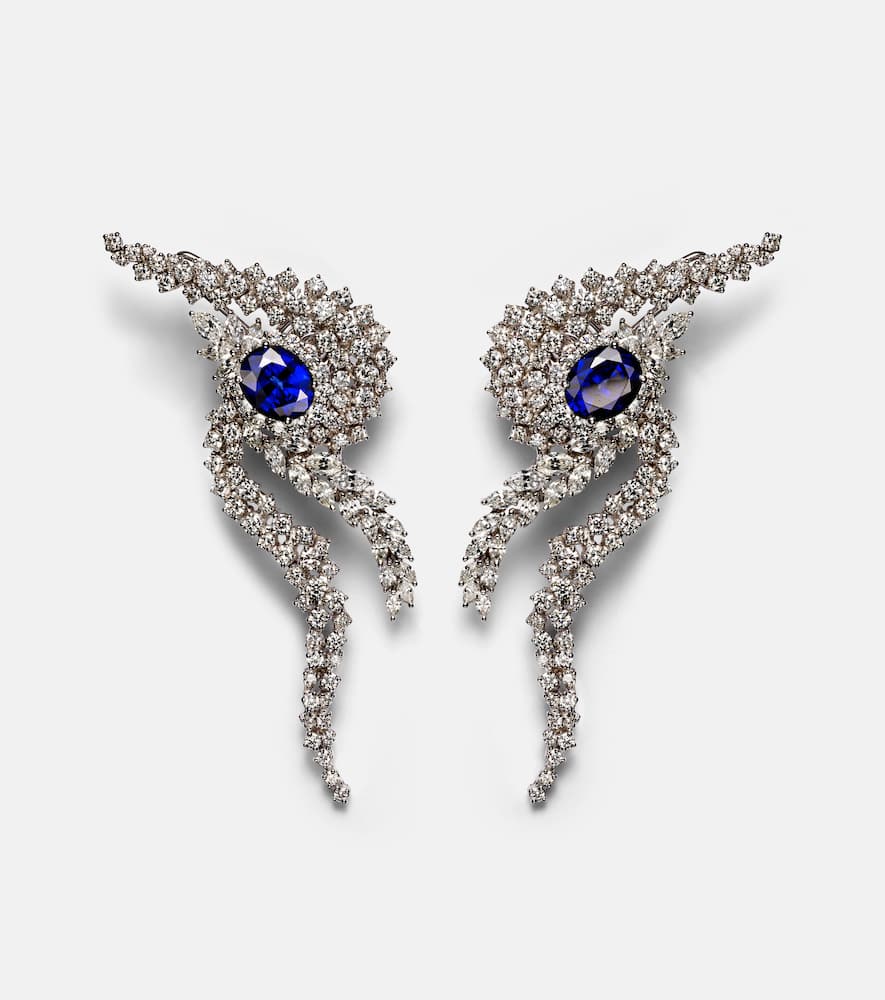 18kt white gold earrings with diamonds and sapphires