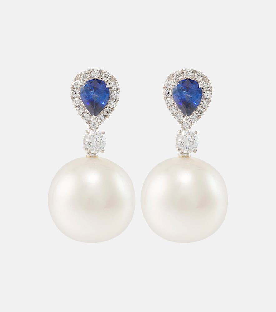 Romance 18kt white gold earrings with sapphires, diamonds, and pearls
