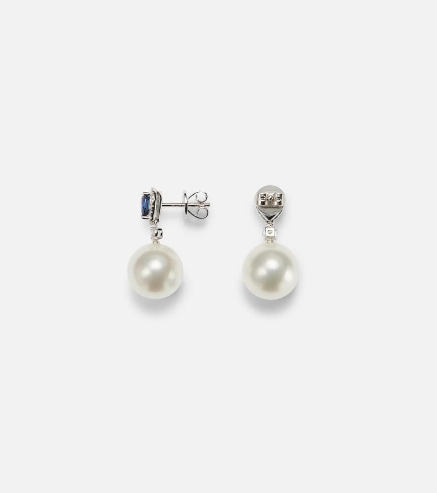 Romance 18kt white gold earrings with sapphires, diamonds, and pearls