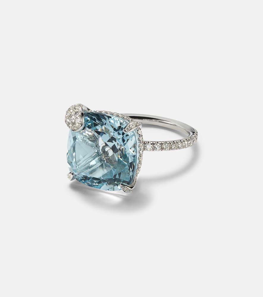 Peekaboo 18kt white gold ring with aquamarine and diamonds