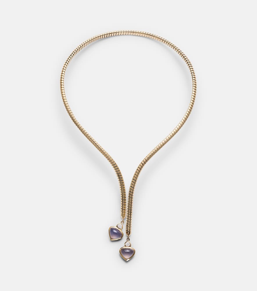 Trisolina 18kt gold necklace with blue chalcedony and diamonds