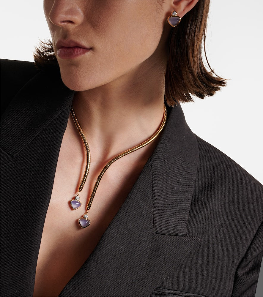 Trisolina 18kt gold necklace with blue chalcedony and diamonds