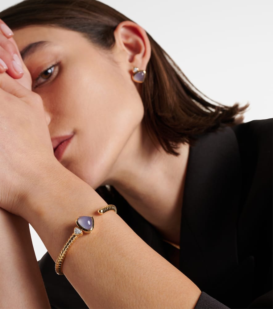 Trisolina Bypass 18kt gold cuff bracelet with chalcedony and diamonds