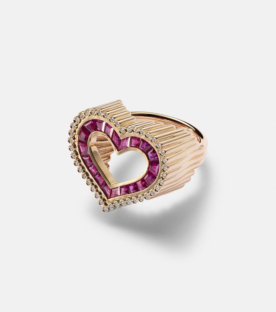 Love 18kt gold ring with diamonds and rubies
