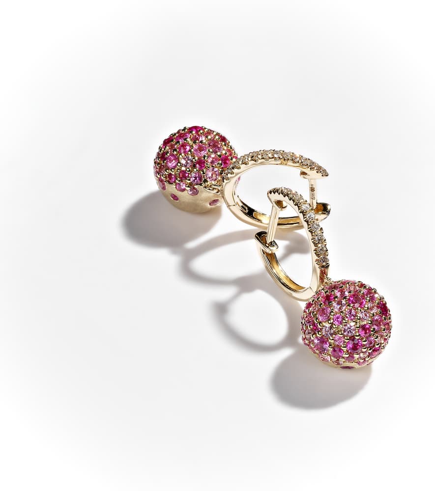 Bauble 14kt gold hoop earrings with diamonds and sapphires