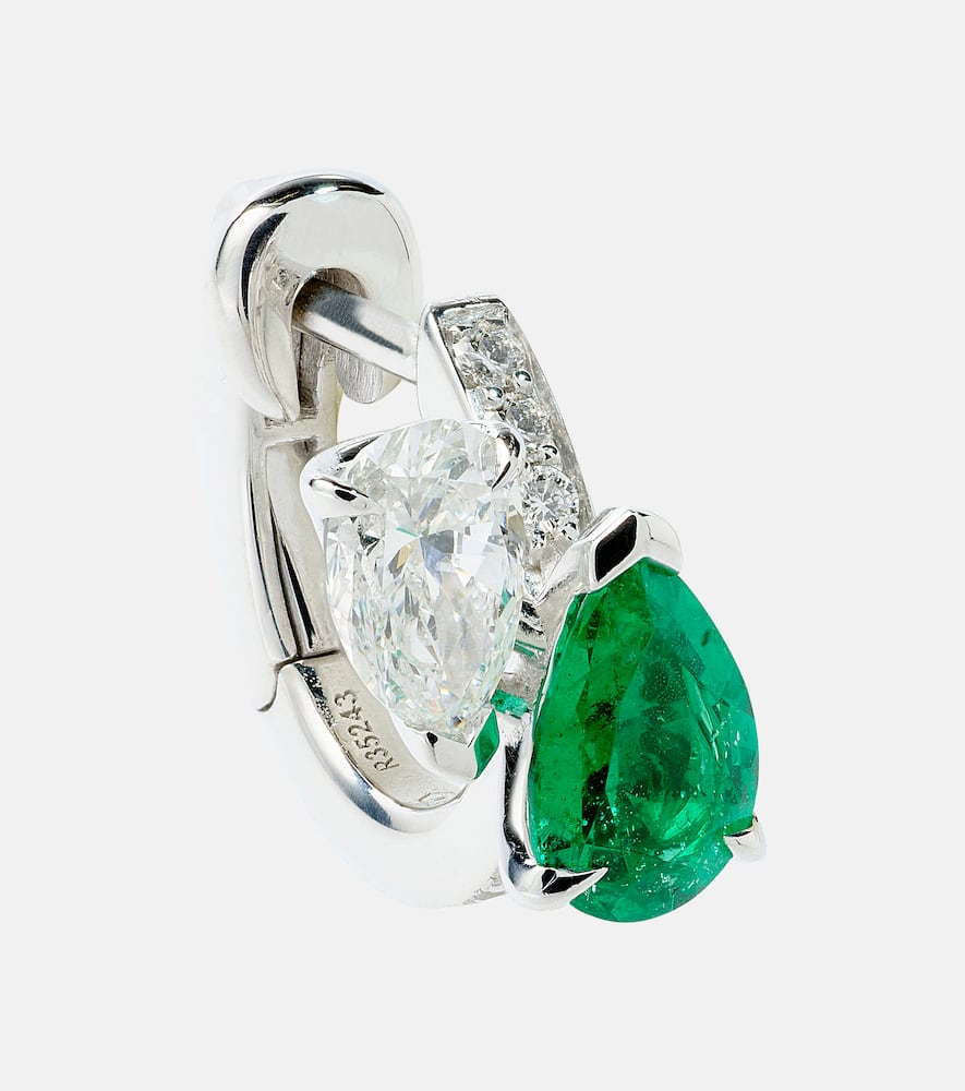 Serti Sur Vide 18kt white gold single earring with diamonds and emerald