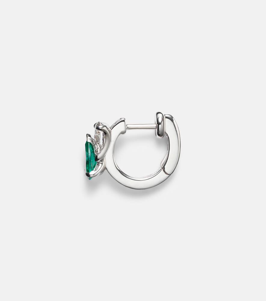Serti Sur Vide 18kt white gold single earring with diamonds and emerald