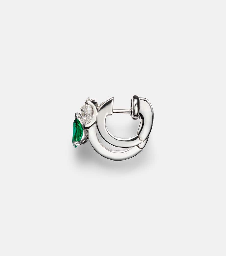 Serti Sur Vide 18kt white gold single earring with diamonds and emerald