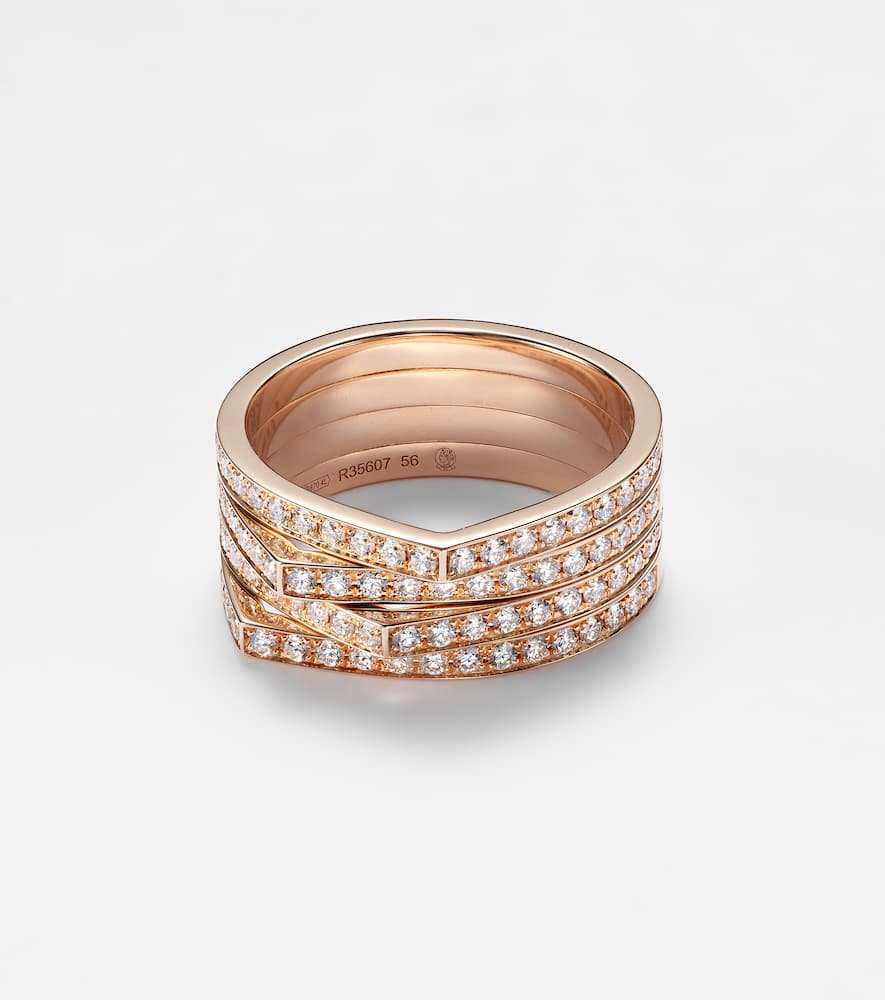 Antifer 4 rows 18kt rose gold ring with diamonds