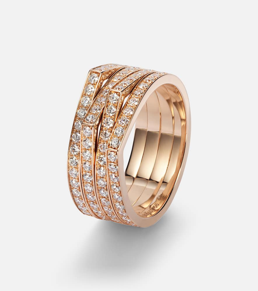 Antifer 4 rows 18kt rose gold ring with diamonds