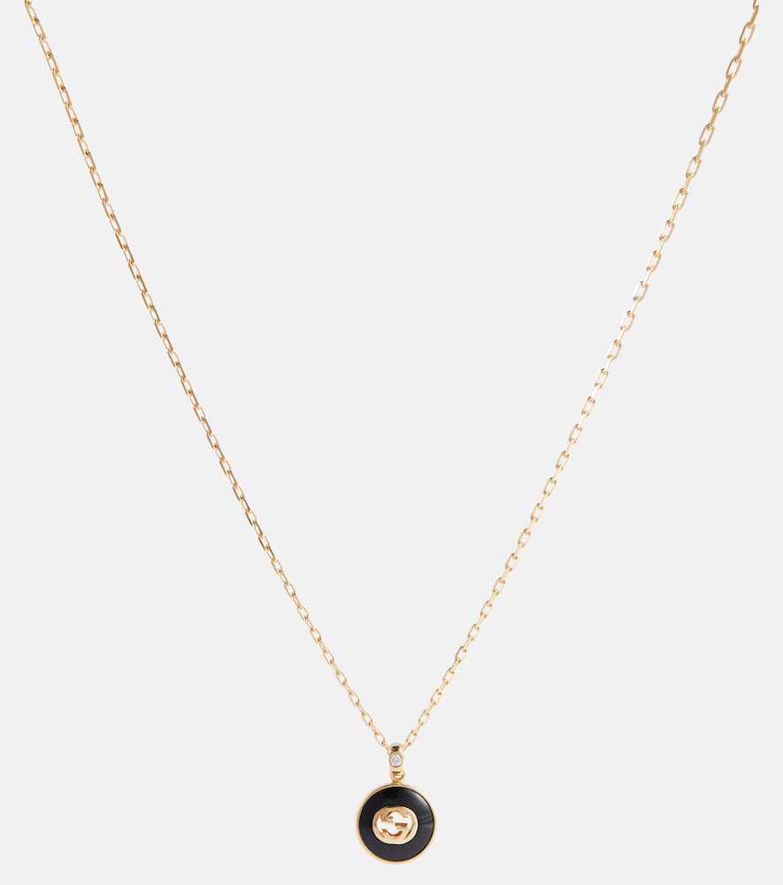 Interlocking G 18kt gold necklace with onyx and diamond