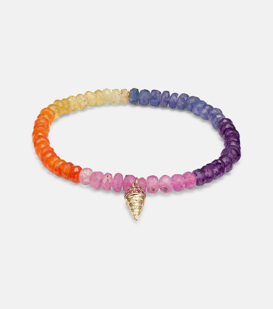 Ice Cream Cone 14kt gold charm bracelet with sapphires