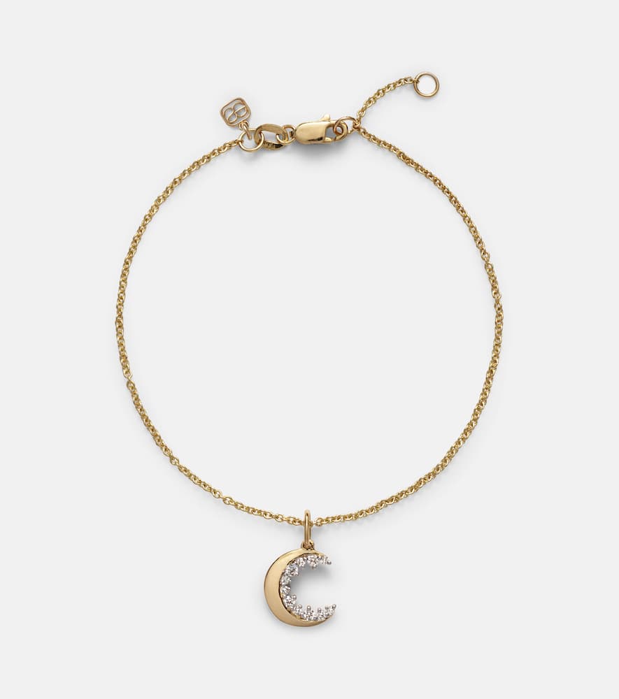 Crescent Moon 14kt gold and white gold chain bracelet with diamonds