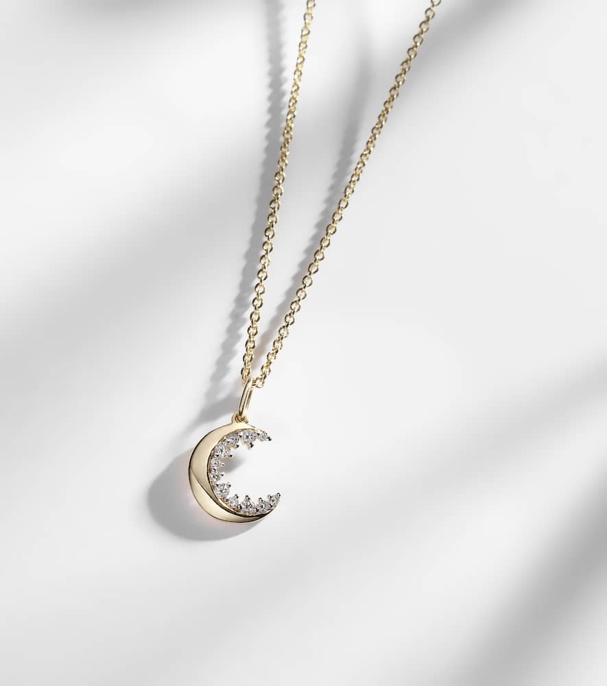 Crescent Moon 14kt gold and white gold chain bracelet with diamonds