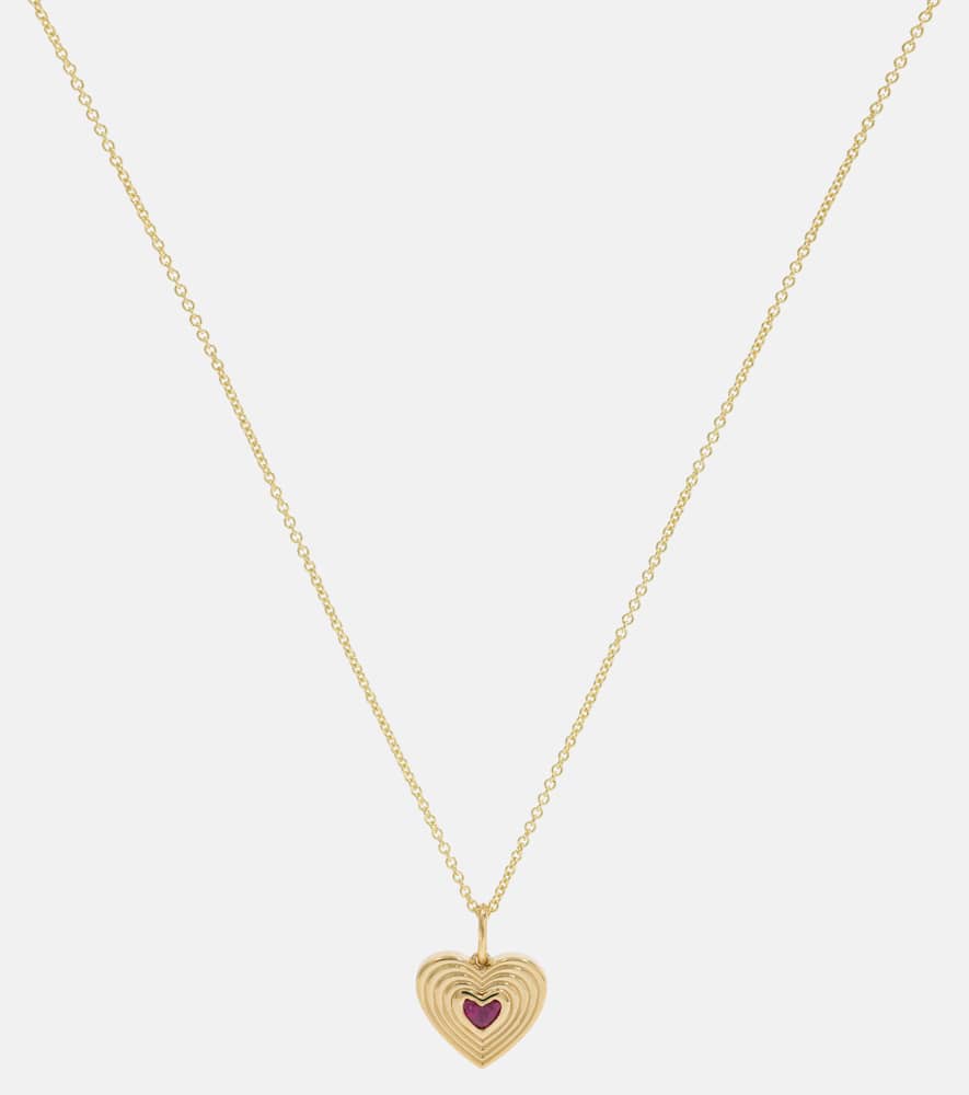 Fluted Heart 14kt gold chain necklace with ruby