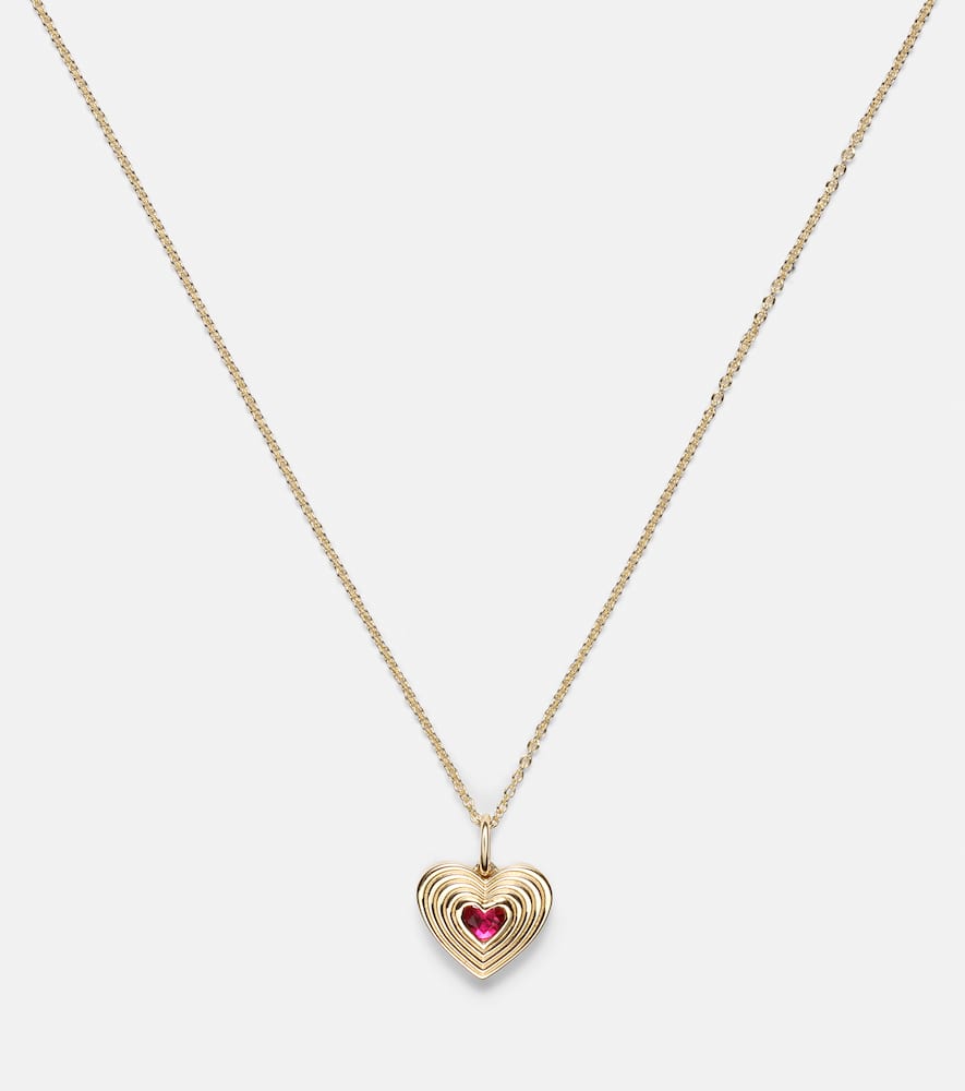 Fluted Heart 14kt gold chain necklace with ruby