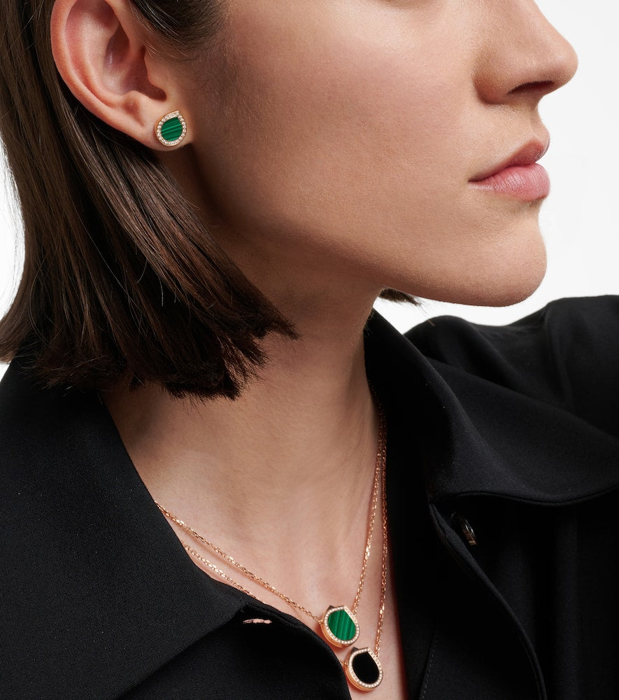 18kt rose gold single earring with malachite and diamonds