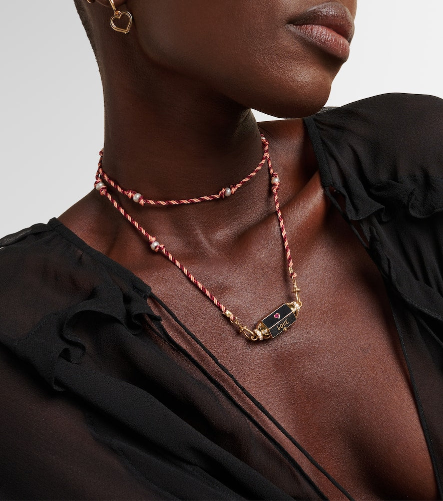 Love Is Blind 18kt gold locket necklace with gemstones