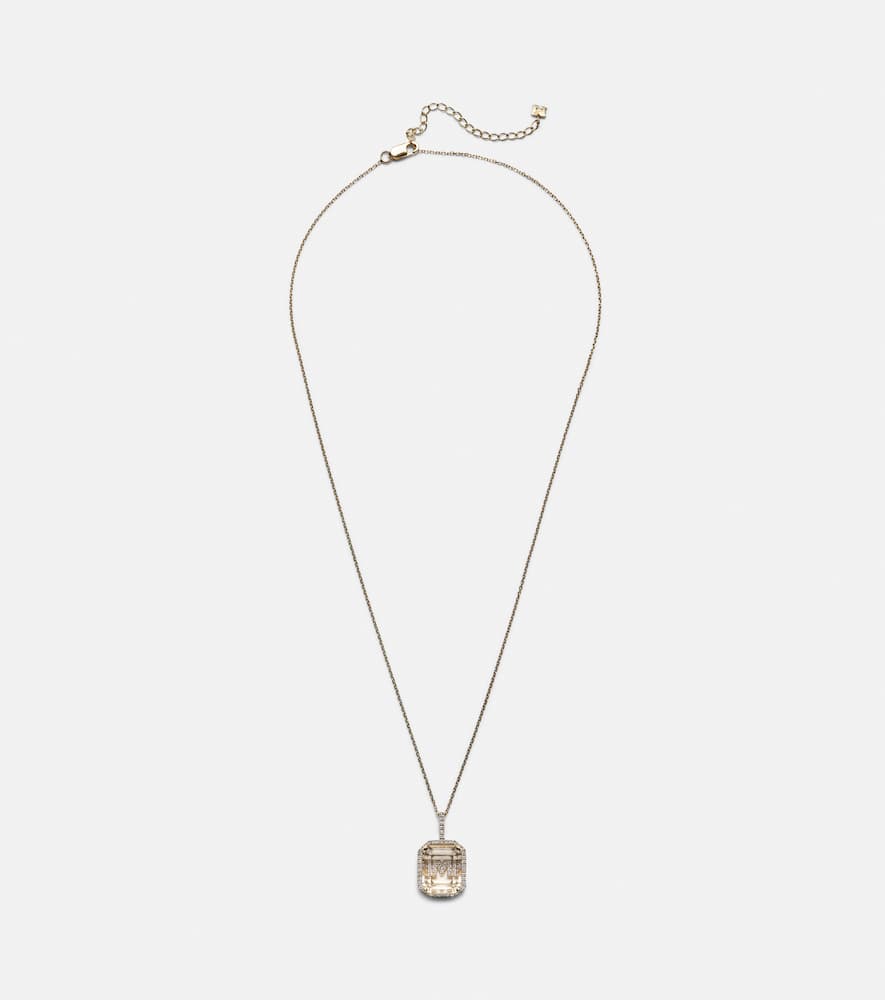 Initial 14kt gold necklace with quartz and diamonds