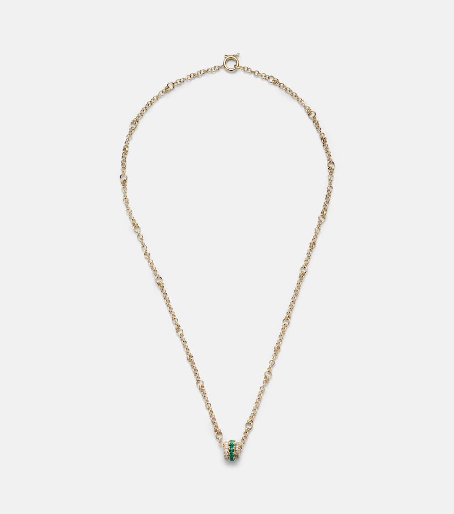Gravity 18kt gold chain necklace with diamond and emerald