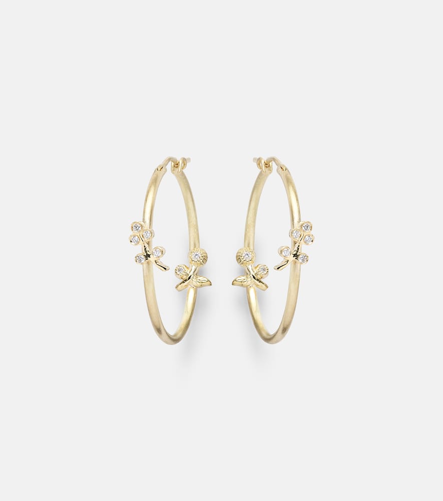 Lavender Medium 18kt gold hoop earrings with diamonds