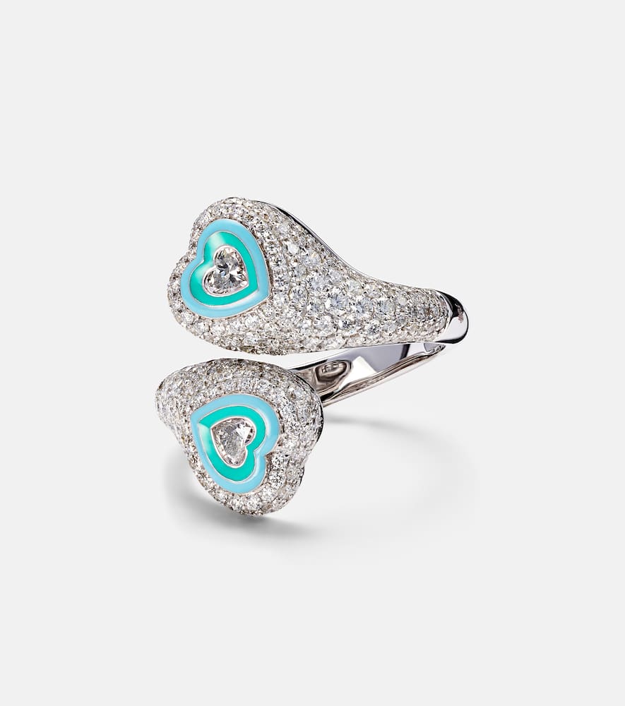 Gemini Heart 18kt white gold pinky ring with diamonds