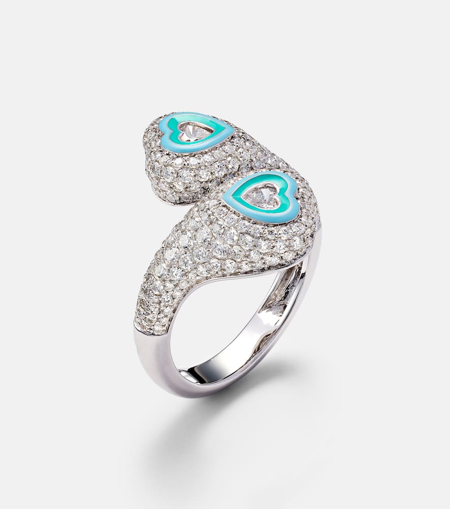 Gemini Heart 18kt white gold pinky ring with diamonds