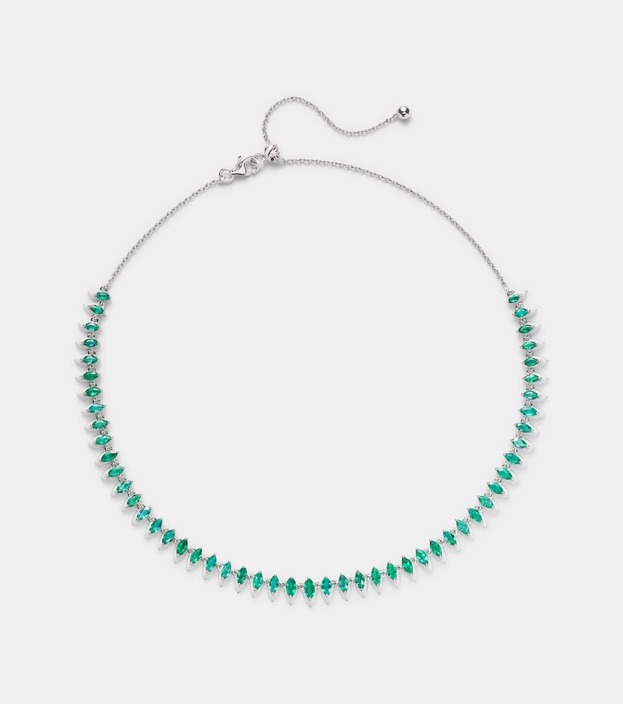 18kt white gold and enamel choker with emeralds