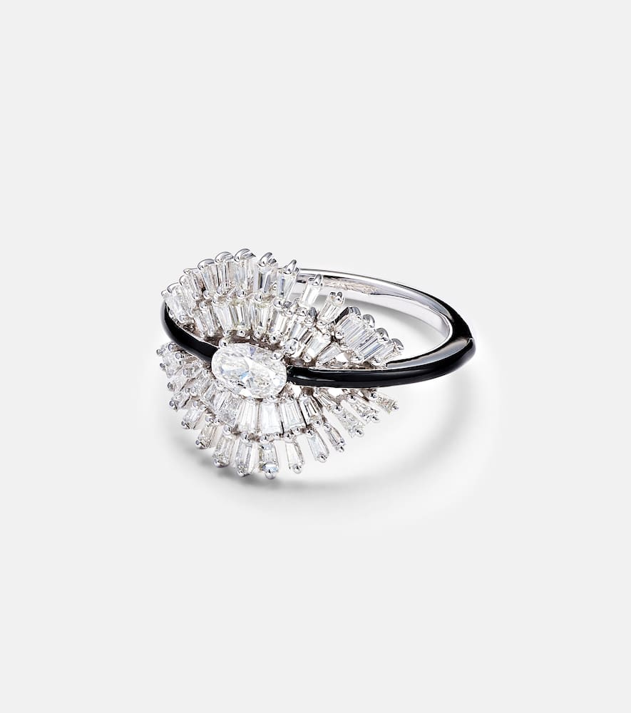 Eyelash 18kt white gold pinky ring with diamonds