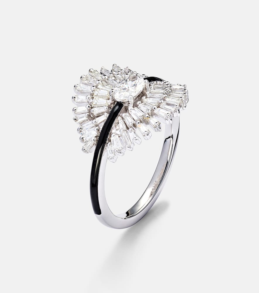 Eyelash 18kt white gold pinky ring with diamonds