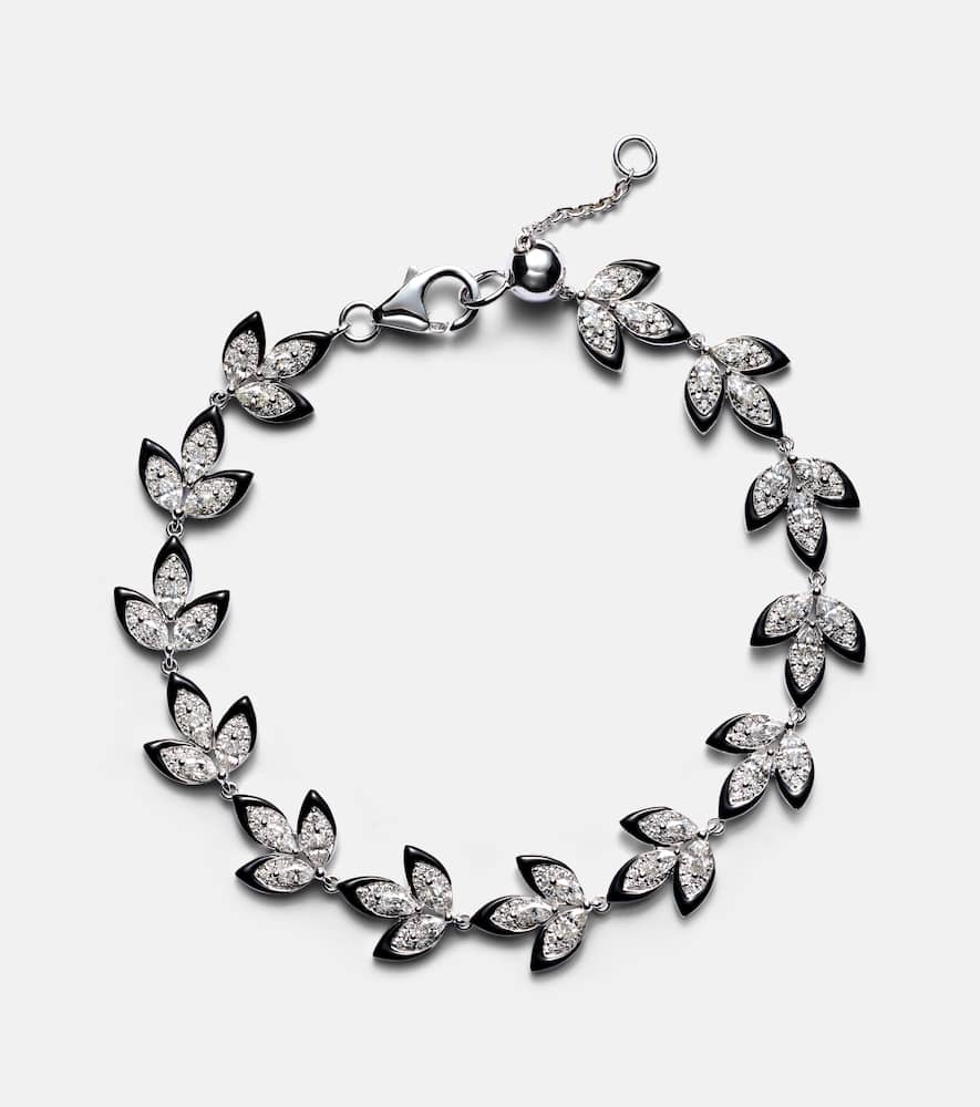 Enamel Leaf 18kt white gold bracelet with diamond