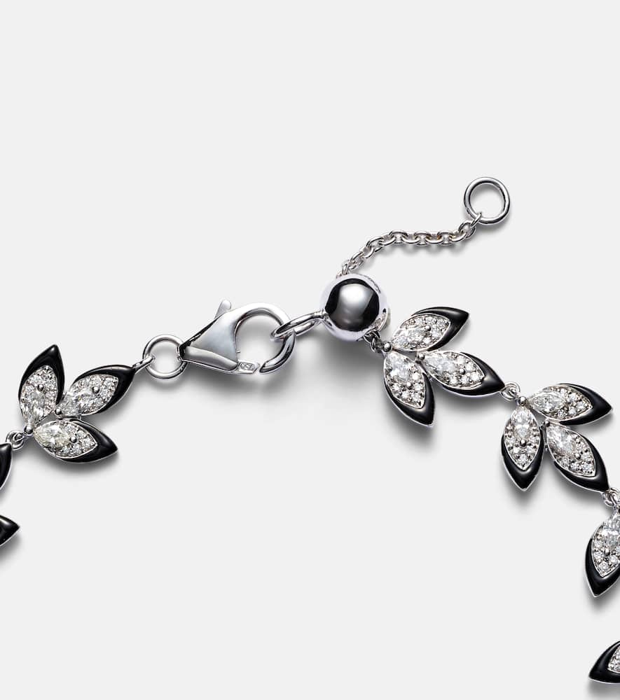 Enamel Leaf 18kt white gold bracelet with diamond