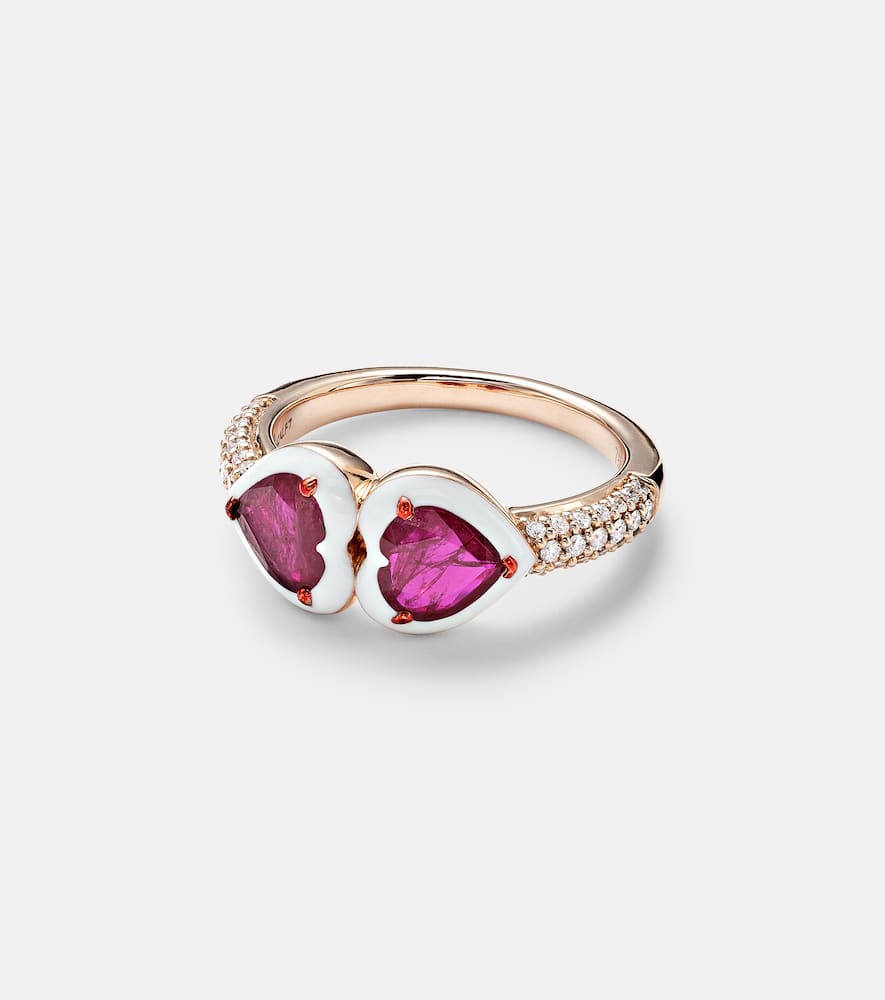 18kt rose gold ring with rubies and diamonds