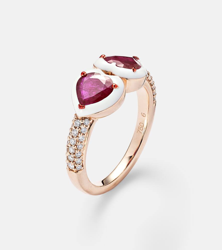 18kt rose gold ring with rubies and diamonds