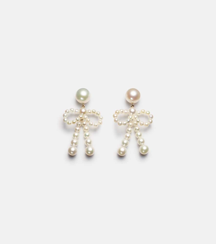 Bow 14kt gold drop earrings with freshwater pearls